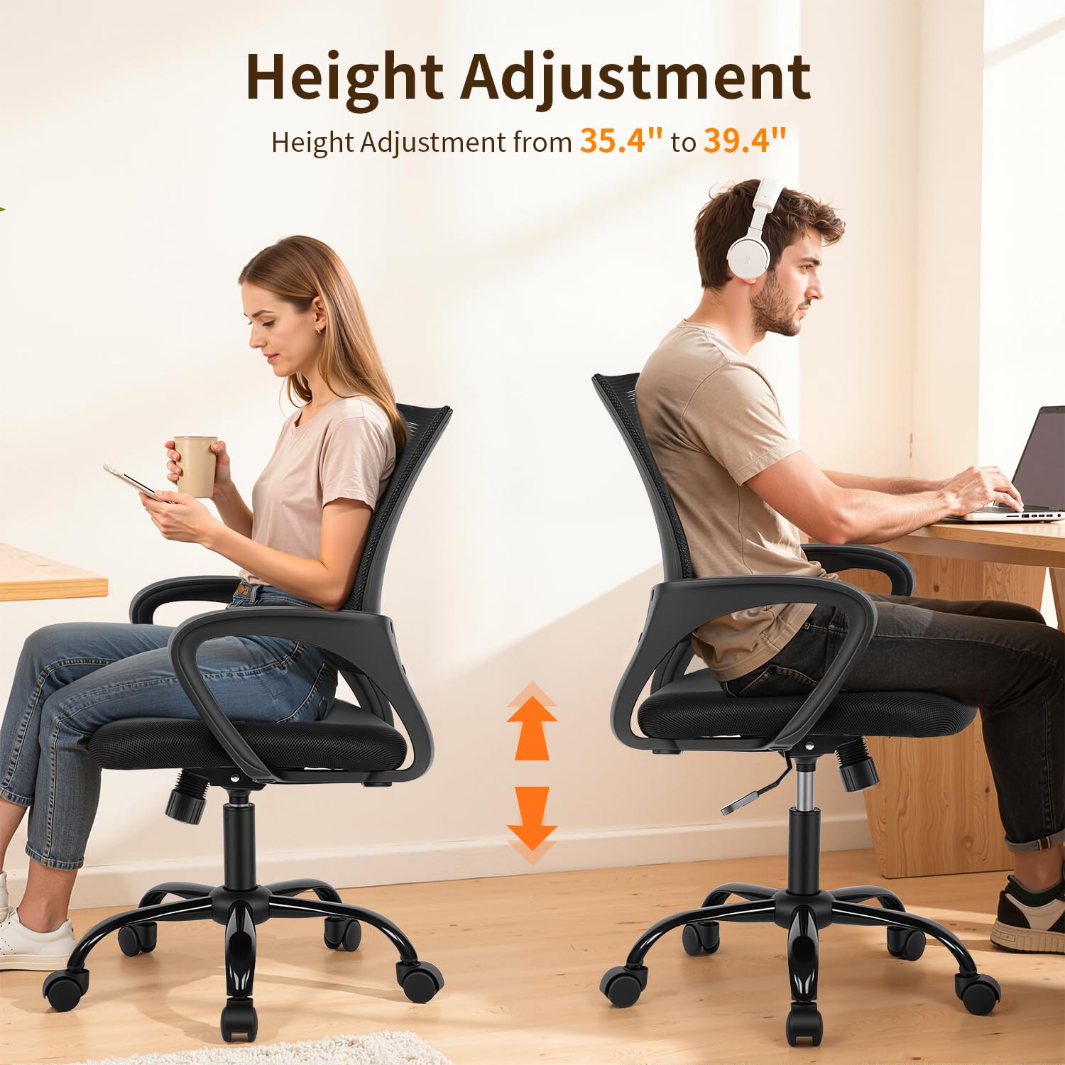BestOffice Ergonomic Mesh Office Chair, Adjustable Height, Black photo 5