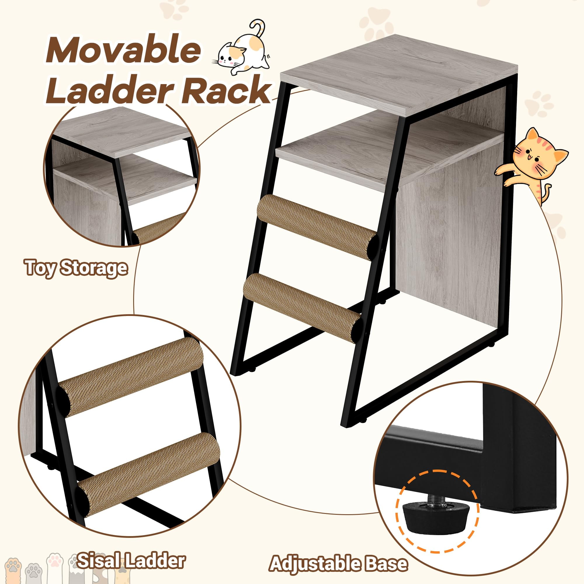 Huisuilinss Cat Litter Box Enclosure With Platform,Double Layer Hidden Litter Box Furniture With Doors,Indoor Cat House With Ladder,Litter Box Cabinet With Storage Space,Cat Washroom
