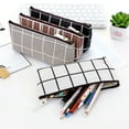 thumbnail image 2 of Trayknick Simple Striped Plaid Canvas School Pencil Case Stationery Storage Zipper Bag, 2 of 13