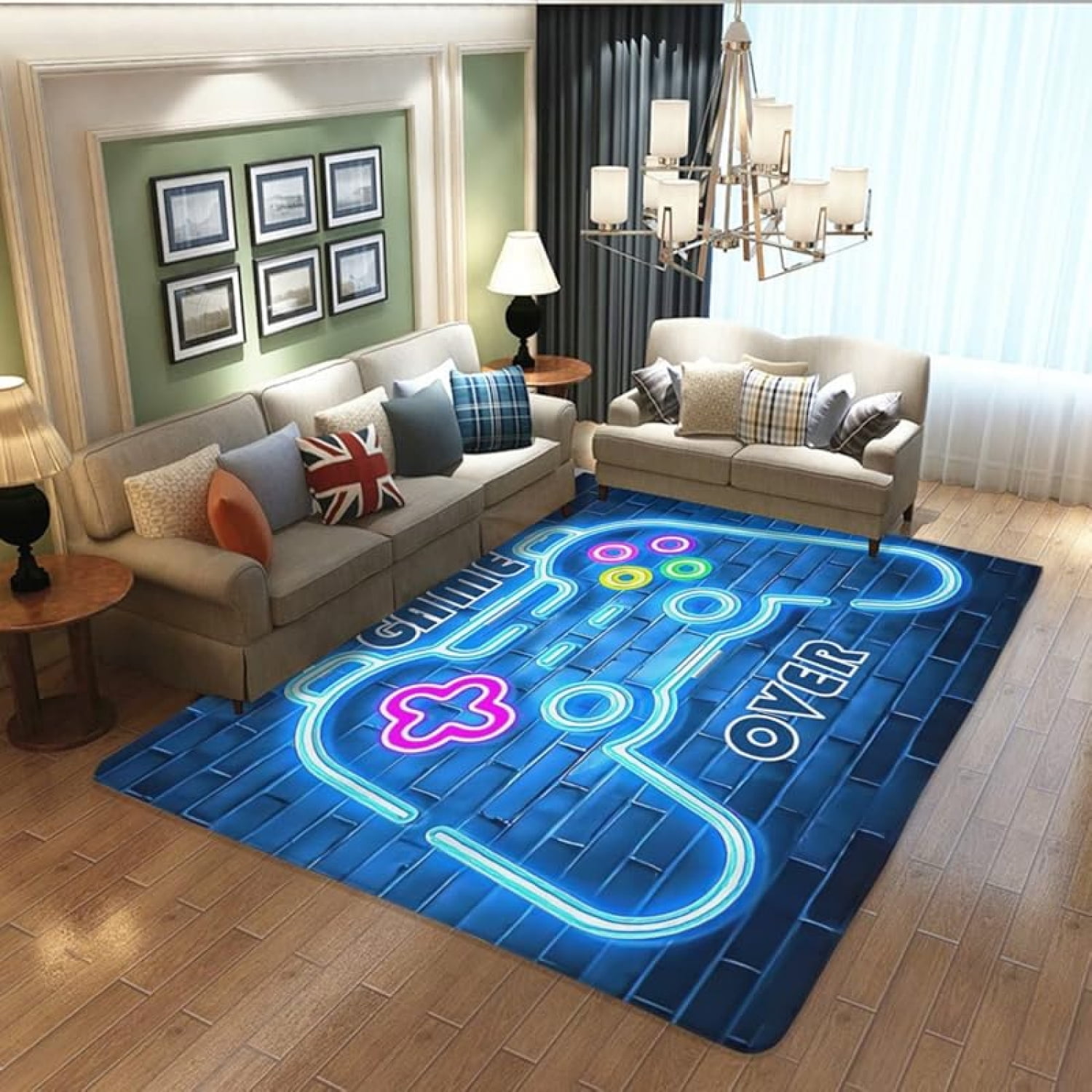 3D Neon gaming tapijt voor tienerslaapkamer antislip zacht