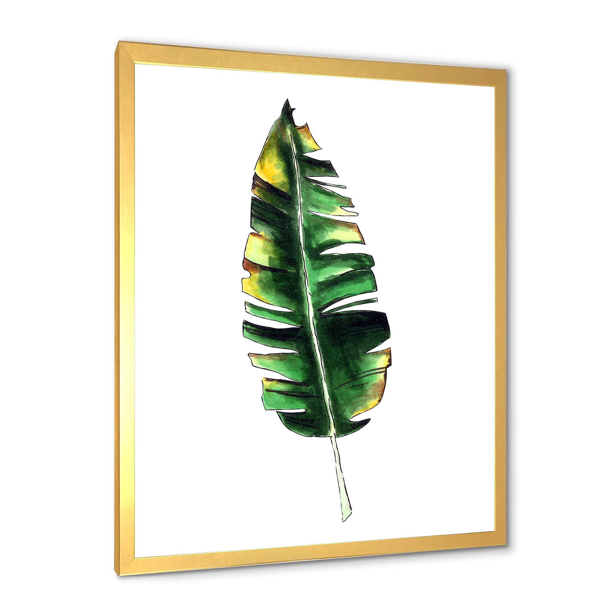Designart 'Single Banana Leaf On White' Bohemian & Eclectic Framed Art Print
