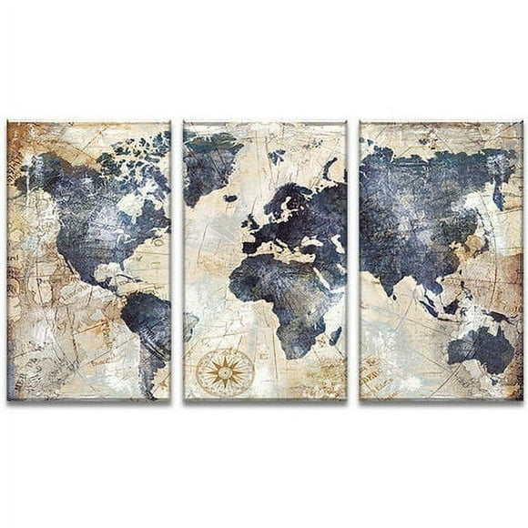 YQHWQ Non-woven canvas printing world map 3 pictures wall decoration photos 3060 cm light and easy to carry Non-woven canvas printing world map 3 pictures wall decoration photos 3060 cm