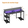 thumbnail image 3 of 120cm Escritorio para Computadora,Escritorio para Juegos con Luces LED y Tomas de Corriente,Escritorio de Oficina con Soporte para Monitor y Estantes de Almacenamiento,Escritorio de Oficina en Casa, 3 of 7