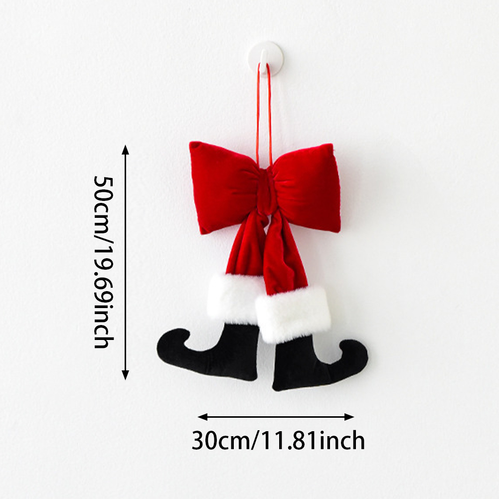 Yucurem Christmas Tree Red Velvet Bow with Santa Legs Hanging Ornaments, 3D Plush Stuffed Christmas Bowknot Pendant for Xmas Tree Garland DIY Craft Wrapping Wall Decor (19.69 in)