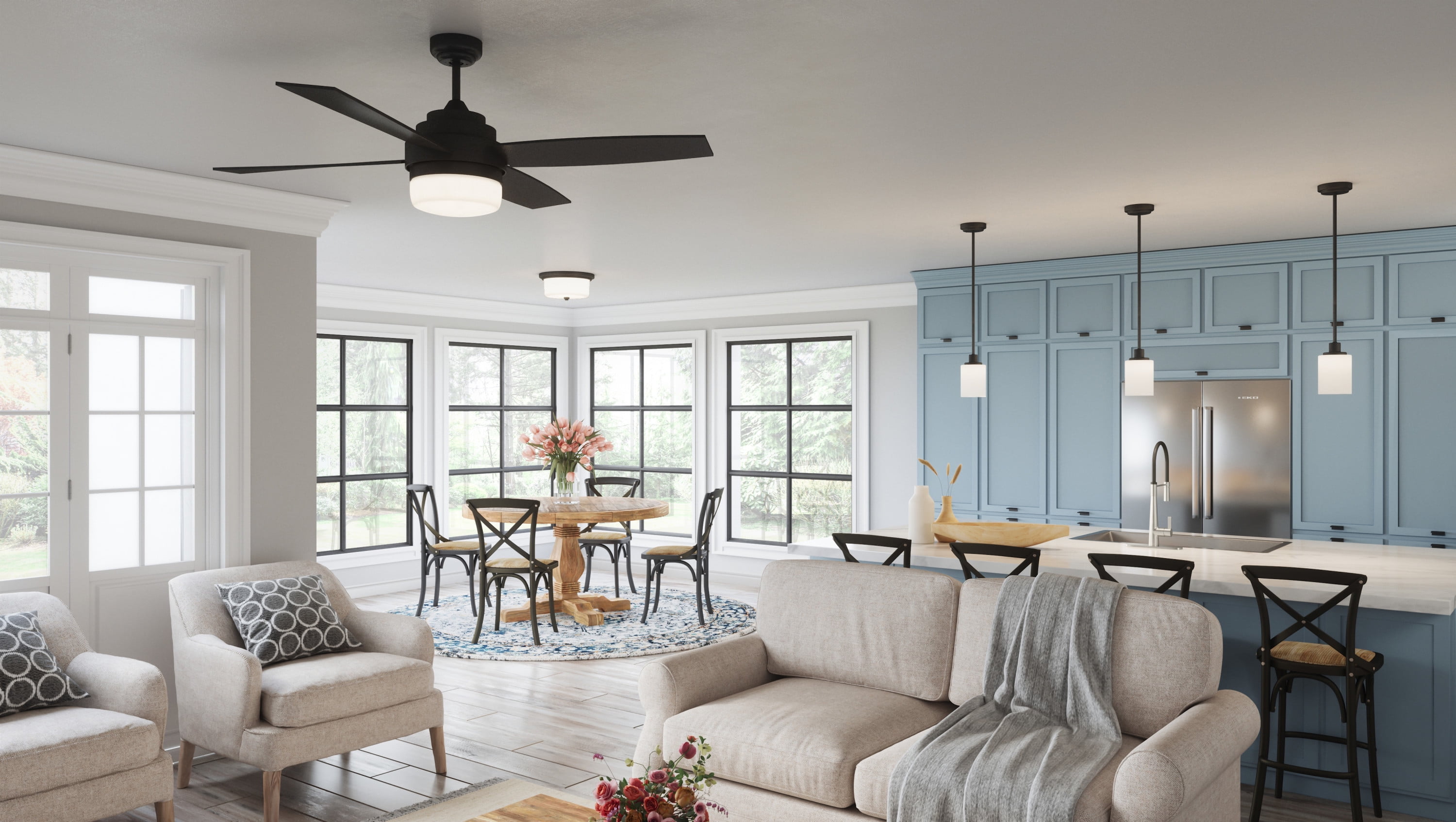 Design House Cali 52" Indoor Ceiling Fan with LED Kit, 4-Blades, and Remote Control, Matte Black