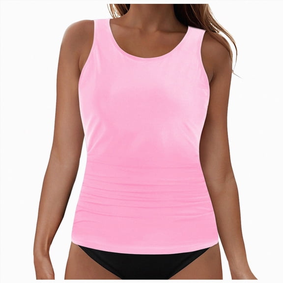 HCNTES Womens Tankini Top Only Slimming Swim Top Modest Tankini Loose Fit Swimsuit Flowy Swimwear No Bottom (Y508-Pink,XXL)