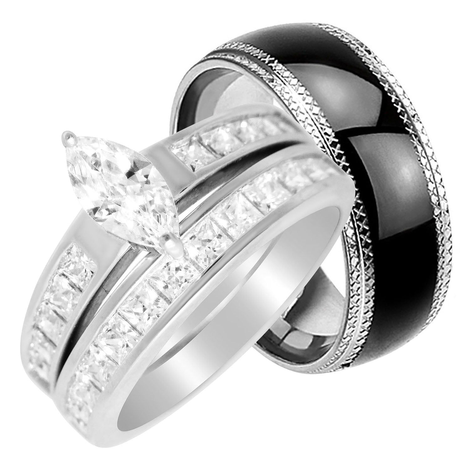 LaRaso & Co - His Hers Wedding Rings Set Cheap Matching Wedding Bands for Him Size 11 and Her ...
