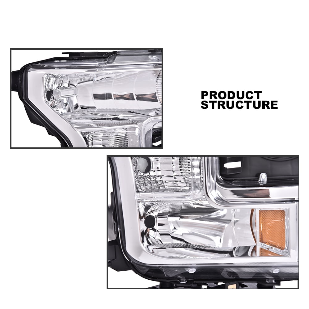 PIT66 Headlights Replacement Headlights Head Lamps Left+Right Pair Headlamp Assembly Accessories Clear Lens Black Housing Clear Reflector Fit for Ford F150 15-17