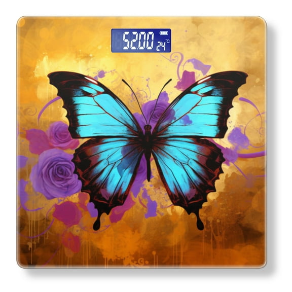 High Precision Body Weight Scale Smart Bathroom Scales with Large LCD Display(400lbs),Decorative for Bedroom-Beautiful Butterfly With Bright Blue Wings And Purple Roses