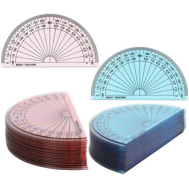 36 Pack Plastic Math Protractors, 4 inch, 180 Degrees Pink and Blue