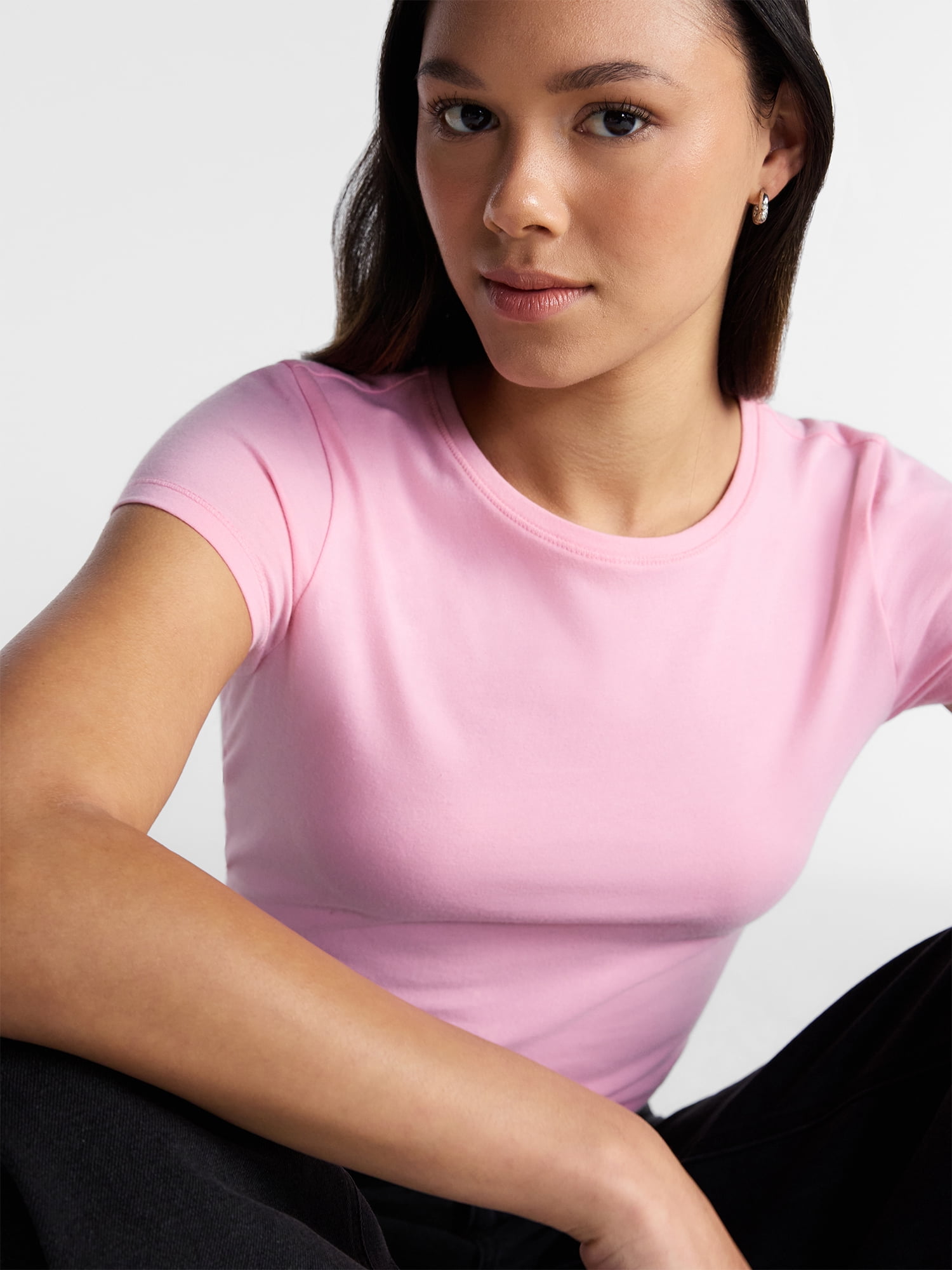 No Boundaries Crew Neck Tee with Short Sleeves, 1 or 3-Pack, Women’s