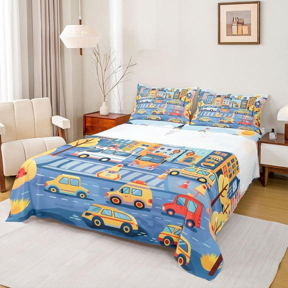 Castle Fairy Preppy Children Cartoon Car Twin Sheet Sets,Car Theme Bedding