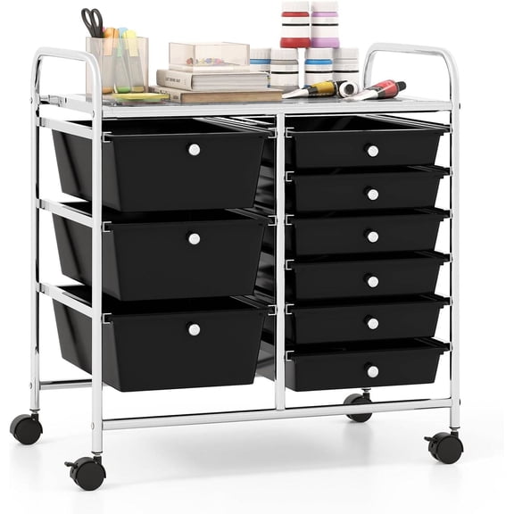 9 Drawers Rolling Cart, Classroom Organizers, Storage Cart with Wheels, for Office Home School Supplies Tool Craft Art Paper, Black