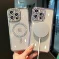 thumbnail image 3 of Compatible for iPhone 14 Pro Max Case Magnetic Luxury Plating Cute Bling Rhinestones Diamond Bumper Sparkly Shockproof Cover for Women Girl [Compatibility with MagSafe] - Purple, 3 of 8