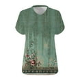 thumbnail image 5 of Shirts for Women under $5 Short Sleeved V-Neck Printing Plus Base T-shirt Green, 5 of 5