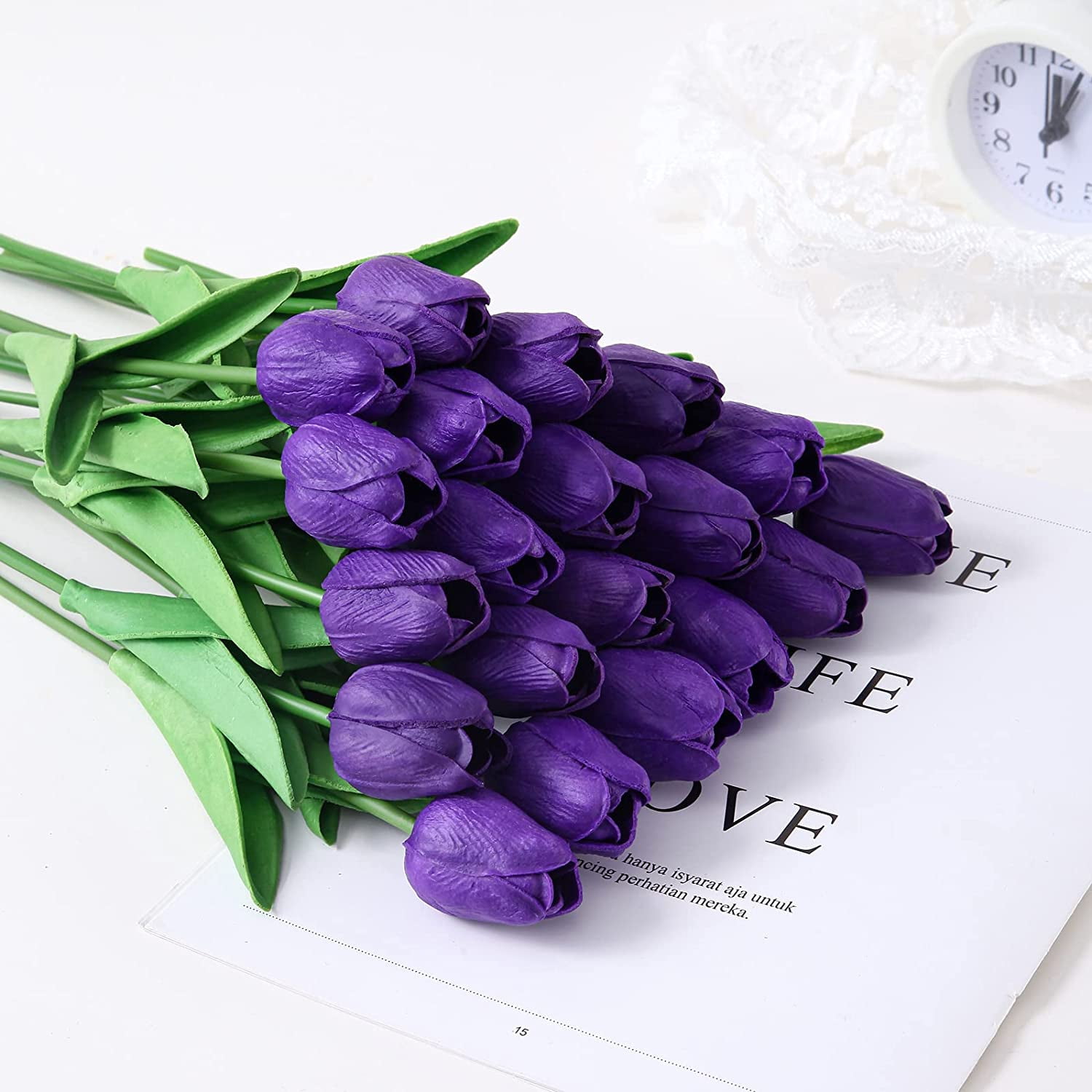 10PCS Tulips Artificial Flowers Real Touch Fake Tulips Fake Flowers for Decoration 13.5" Faux Tulips Faux Flowers Bulk Artificial Tulips Flowers for Vase Centerpieces Home Wedding Bouquet