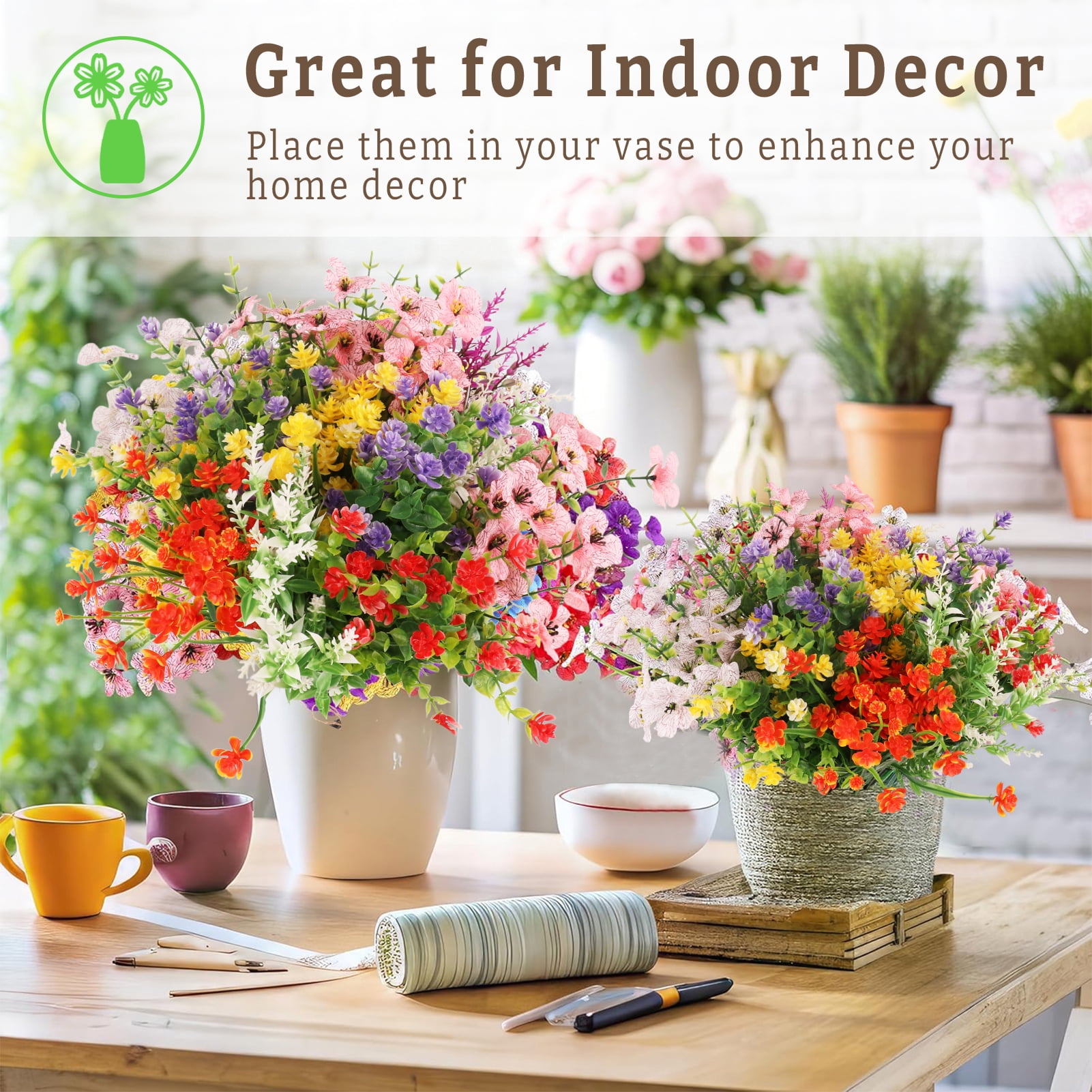 CandWuom 24 Bundles Artificial Flowers for Outdoors/Indoors, Fake Flowers Plants for Indoor Outside Decor Garden Porch Window Box Home Wedding Farmhouse(12 Color)