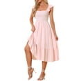 thumbnail image 4 of INSPIRE CHIC Women's Sundress Square Neck Ruffle Tiered Boho Midi Dress M Pink, 4 of 6