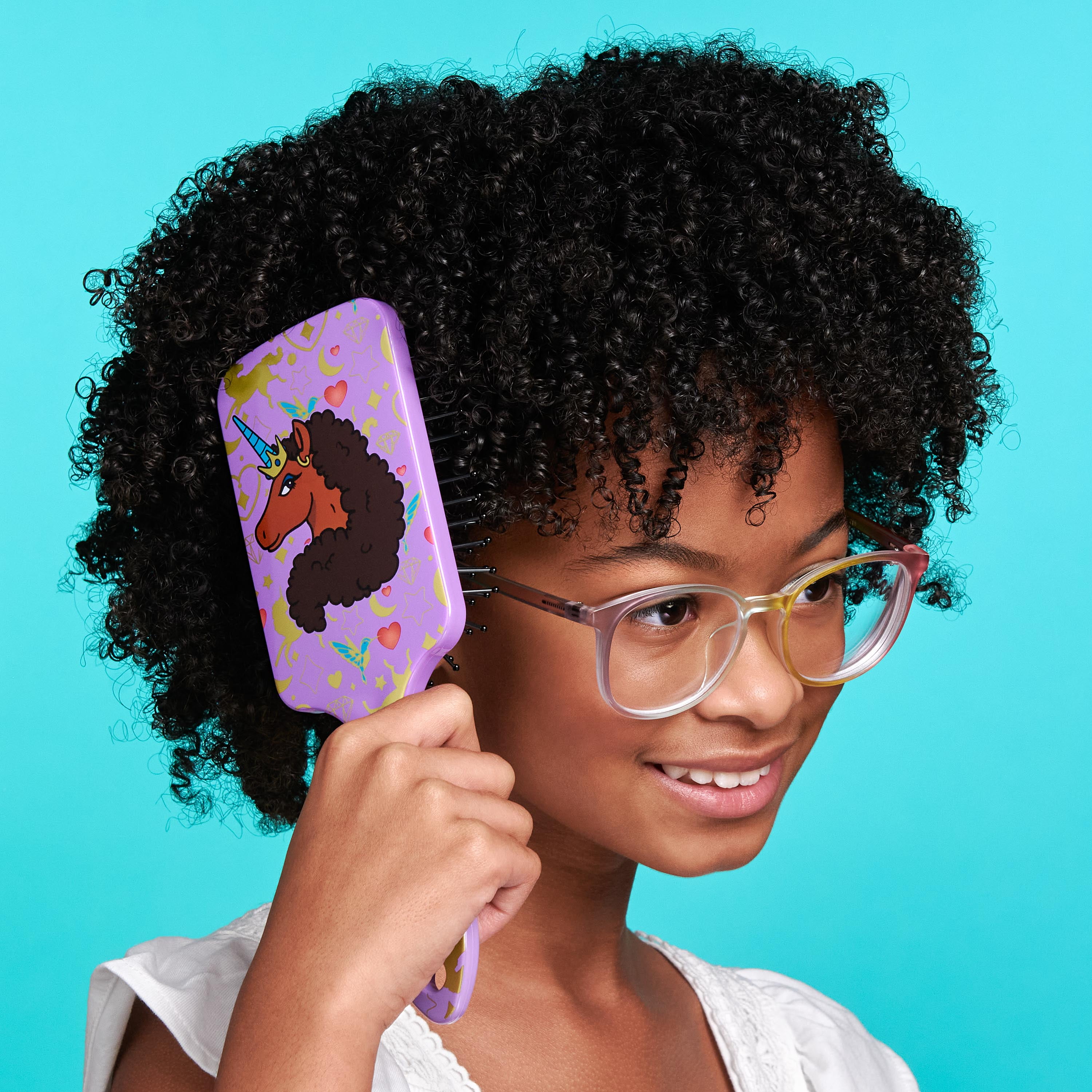 Afro Unicorn Printed Square Paddle Brush - 1 Large Paddle Hairbrush Purple, Nylon Detangling Bristle Brush