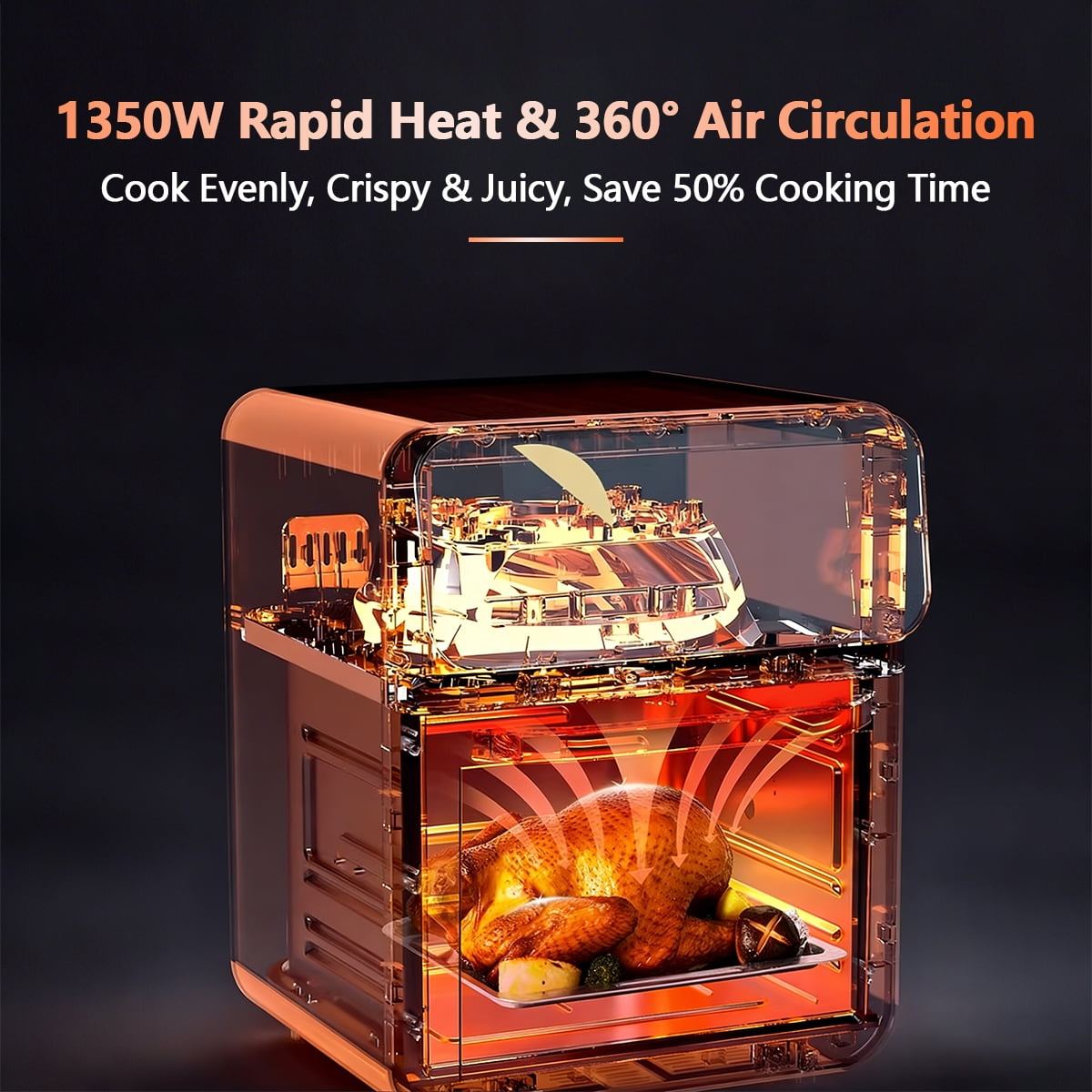 SOKANY 12QT Air Fryer Convection Oven 10-in-1 Multifunctional Countertop Oven with Visible Window & Touchscreen, Black