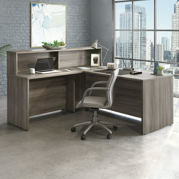 Sauder Affirm Engineered Wood Reception Station Hutch in Hudson Elm/Brown