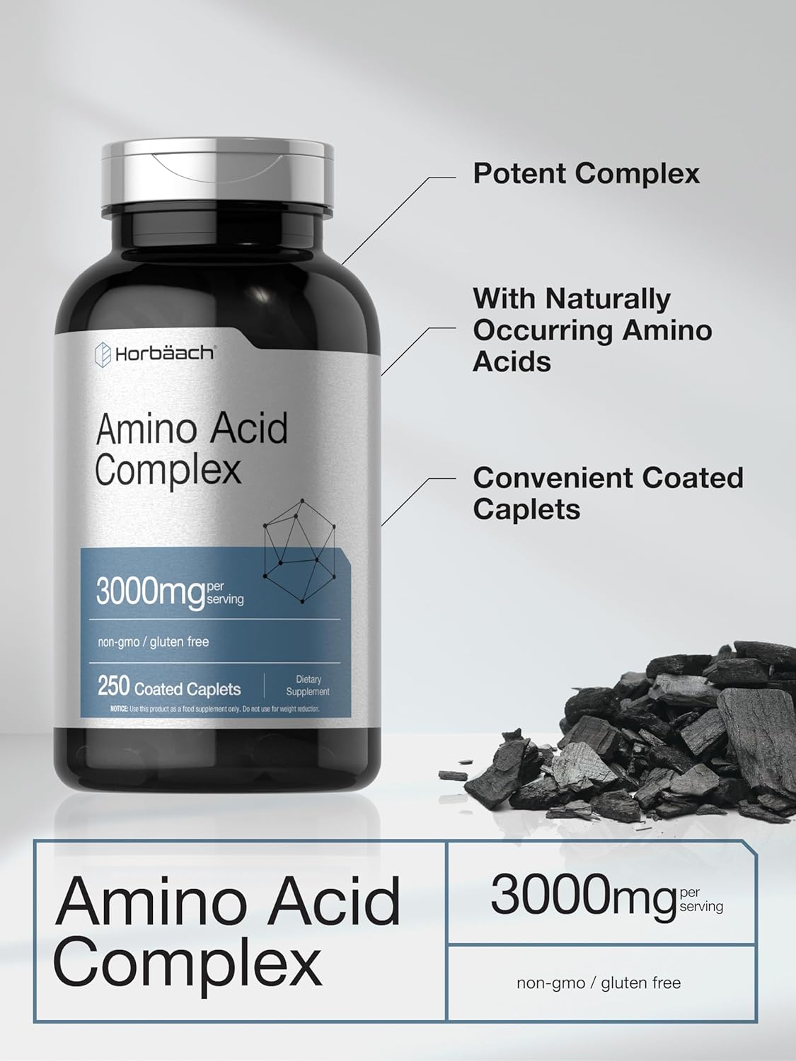 Amino Acid Complex 3000mg | 250 Caplets | by Horbaach - image 3 of 7