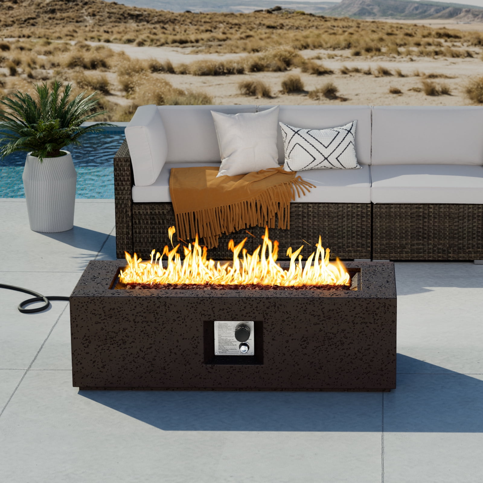 MOALCOFER 42”Rectangle Propane Fire Pit Table,50,000 BTU,CSA Certified with Rain Cover&Lava Rocks,Brown