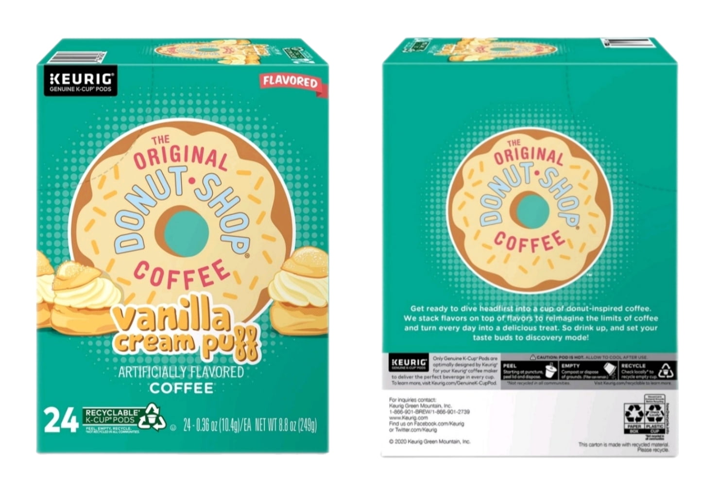 The Original Donut Shop Chocolate Glazed Donut and Vanilla Cream Puff Coffee K Cups Variety Pack, 24 K Cups Each
