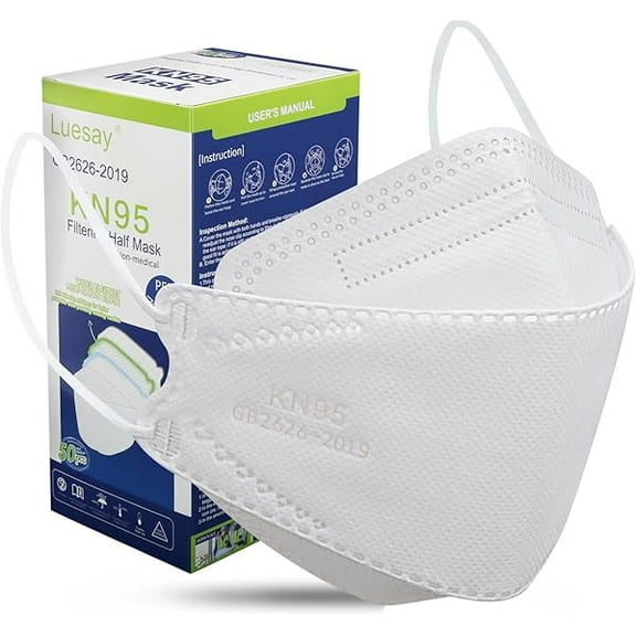 kn95 Face Masks 50 Pack, Breathable Comfortable and Disposable KN95 Mask, White