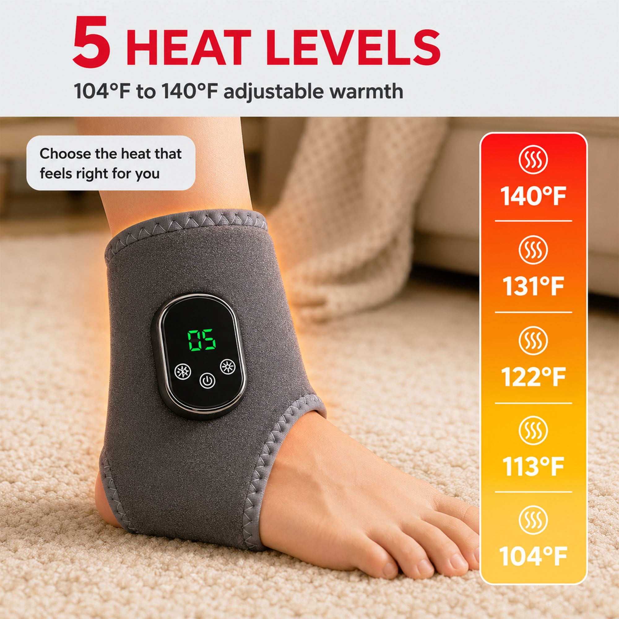 KANOHENO Foot Massager,Wireless Portable Ankle Massager with 3-Speed Vibration and 5-Temperature Settings (104°F-140°F),Touch Screen for All Ages