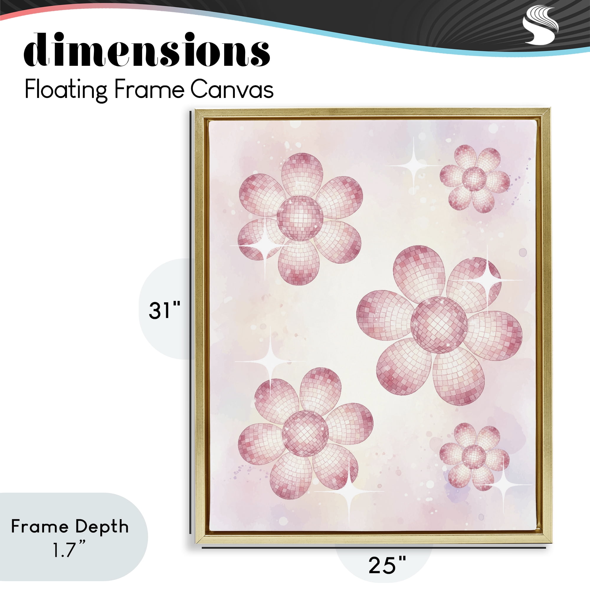 Stupell Industries Disco Ball Floral Patterns Gold Framed Floater Canvas Wall Art, design by Lil' Rue