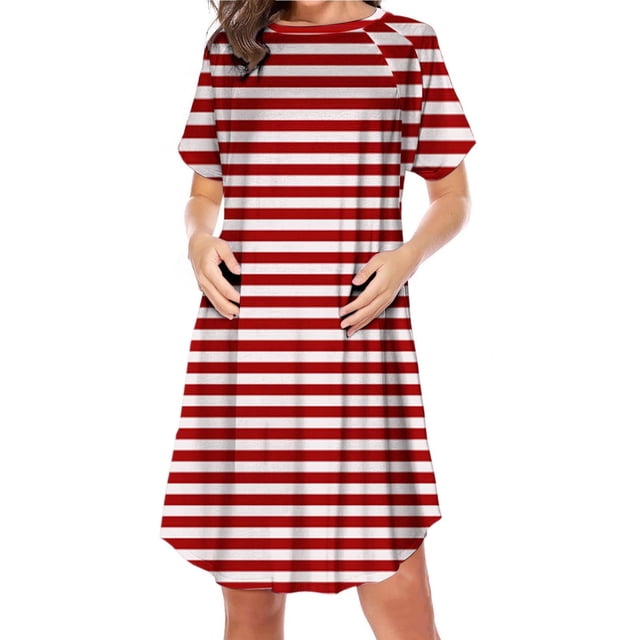Robe de Maternité pour Femmes avec Fermeture Éclair Latérale pour l'Allaitement, Manches Courtes Col Rond Imprimée Tenue de Nuit Décontractée, Noir G