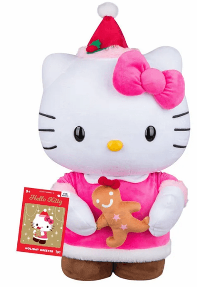 Hello Kitty Holiday Greeter – 18" Large Seasonal Plush with Gingerbread Man, Pink Santa Outfit by Sanrio