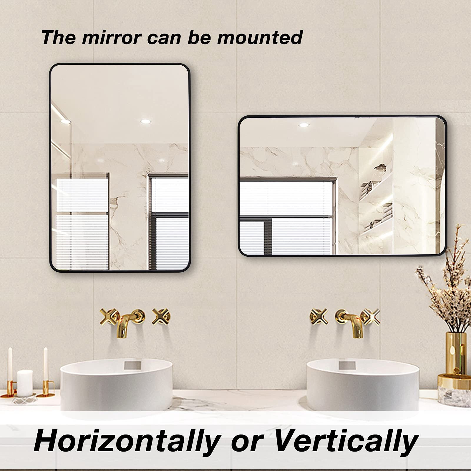 Anyrose 30"x 40" Bathroom Mirror Rectangle Wall Mirror Wall Mounted Vanity Mirrors with Aluminum Frame,Black