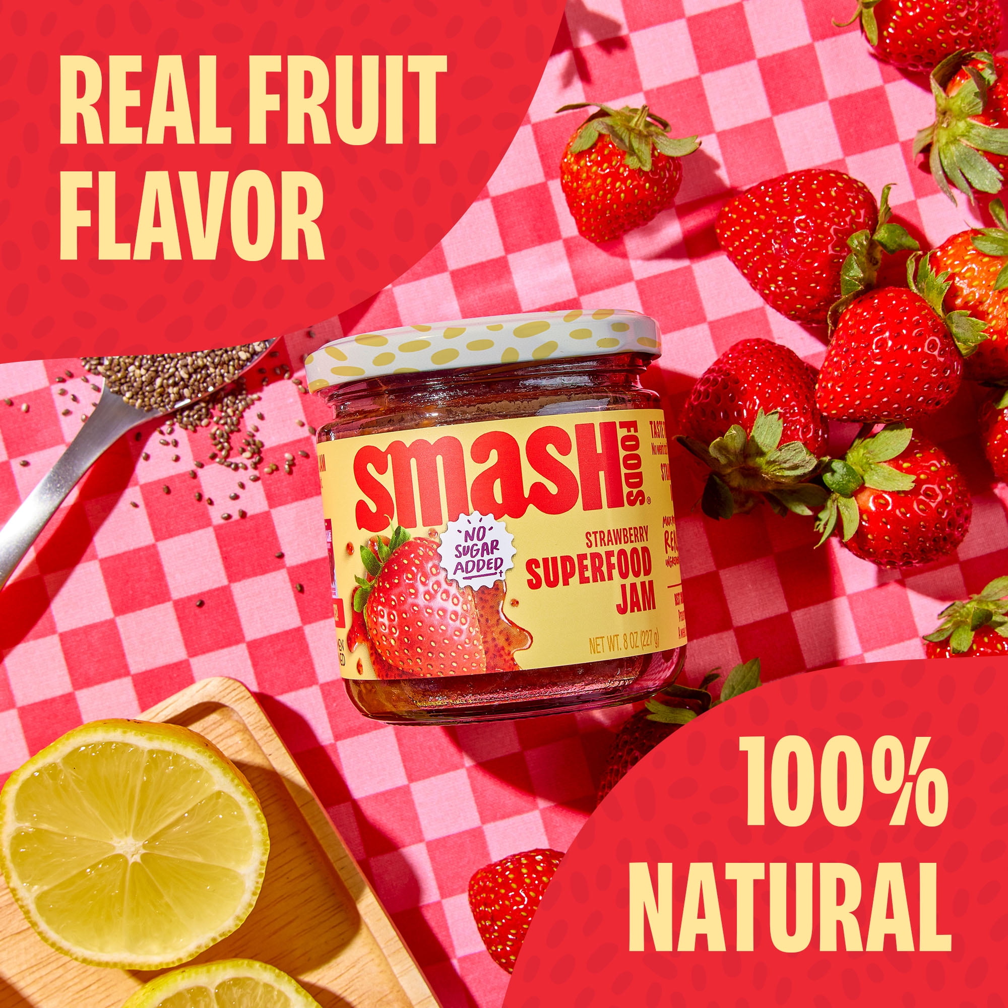 (3 pack) Smash Foods, Strawberry Jam, No Sugar Added, Low-Calorie, Vegan (1 Jar)