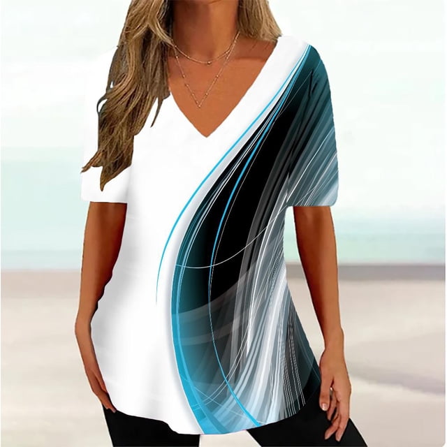 RWJDXD RWJDXD T-shirt Simple d'Été pour Femmes, Col en V, Manches Courtes, Mode Décontractée