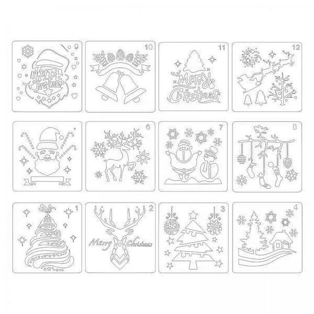 Plantilla de plantillas,Plantilla de plantillas navideñas para manualidades reutilizables,Arte,dibujo,pintura,pulverización de vidrio de ventana,Diario de puerta,álbum de recortes,vacaciones