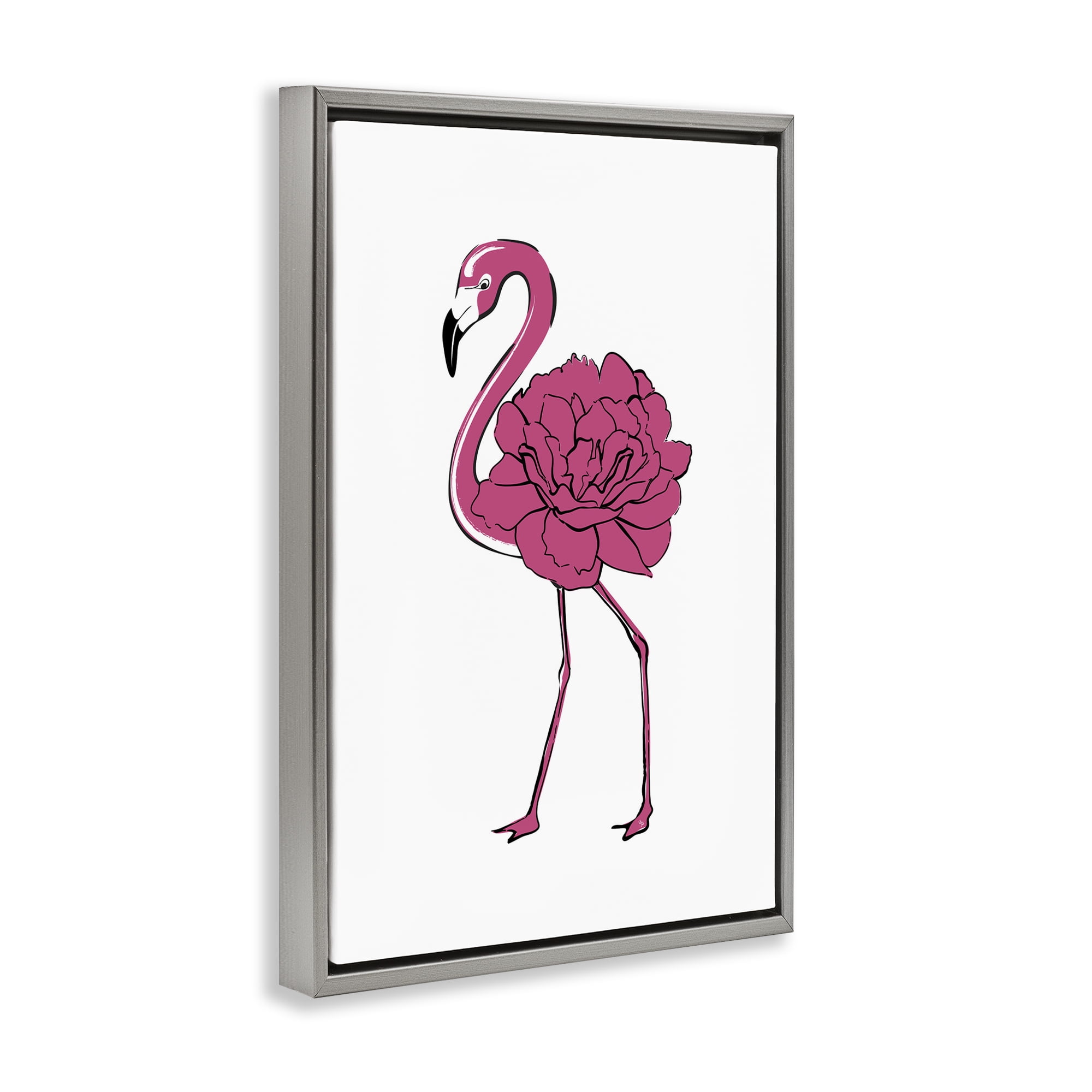 Stupell Industries Flamingo Rose Petal Body Animals & Insects Painting Gray Floater Framed Canvas Art Print Wall Art, 17 x 25
