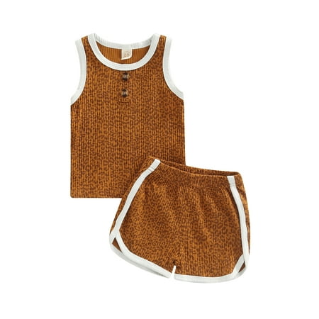 

Canrulo Newborn Baby Girl Boy Leopard Outfits Sleeveless Vest Tops Shorts Pants 2PCS Summer Clothes Khaki 12-18 Months