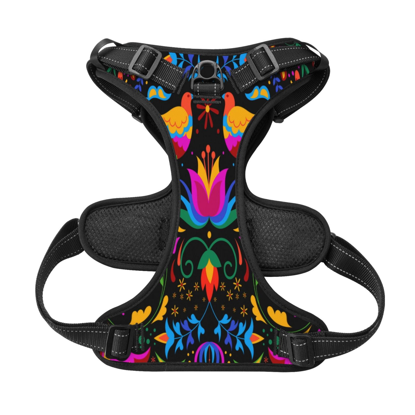Picia Mexican Flower Traditional1 No-Pull Dog Harness Reflective Front Clip Vest with Handle,Step-in Air Dog Harness,Adjustable 2 Metal Rings 4 Buckles,Easy to Put on & Take Off Medium