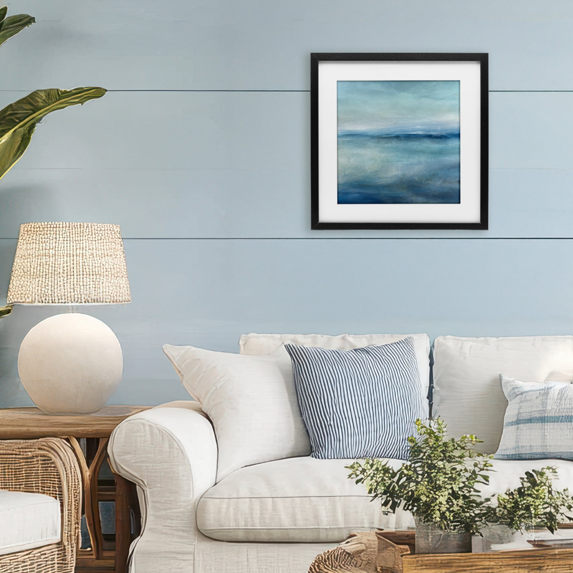 Stupell Industries Misty Blue Coastal Horizon Black Framed Print Under Glass, design by Carol Robinson