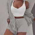 thumbnail image 2 of Ashyfjp Womens Matching Three Piece Sets Long Sleeve Open Outer Cardigan + Sleeveless Crop Tank & Elastic Waist Side Pocket Drawstring Shorts Everyday Outfit, Size (S-3XL), 2 of 7