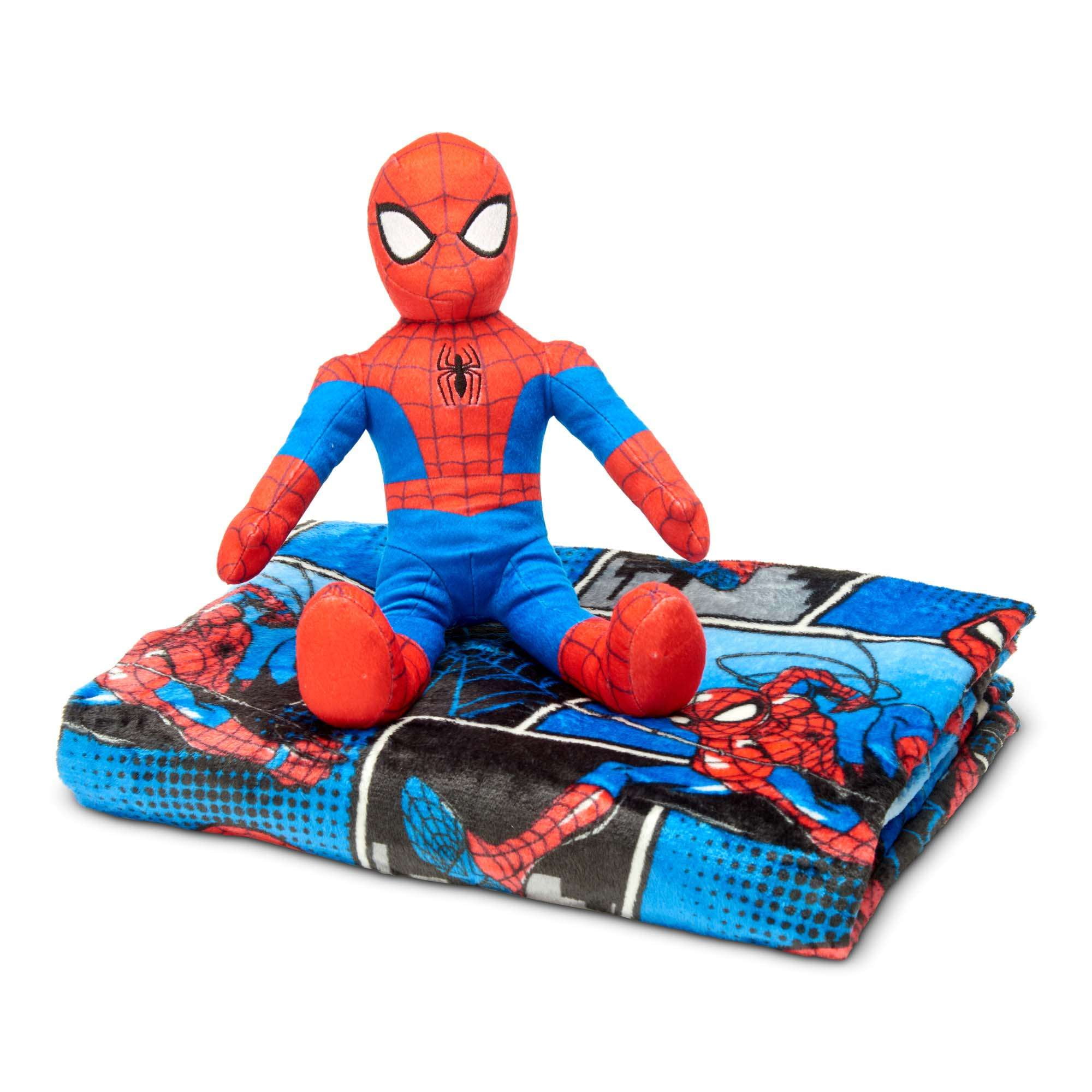 Spider-Man Kids Plush Hugger with Silk Touch Throw Blanket Set, 50x60 inches