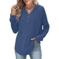 thumbnail image 4 of Women's Long Sleeve Hooded Sweatshirt Top with Button Front Casual Loose Fit Solid Color Soft Warm Fashion Essential for Daily Wear Travel Loungewear | CSEONE,Navy XL, 4 of 8