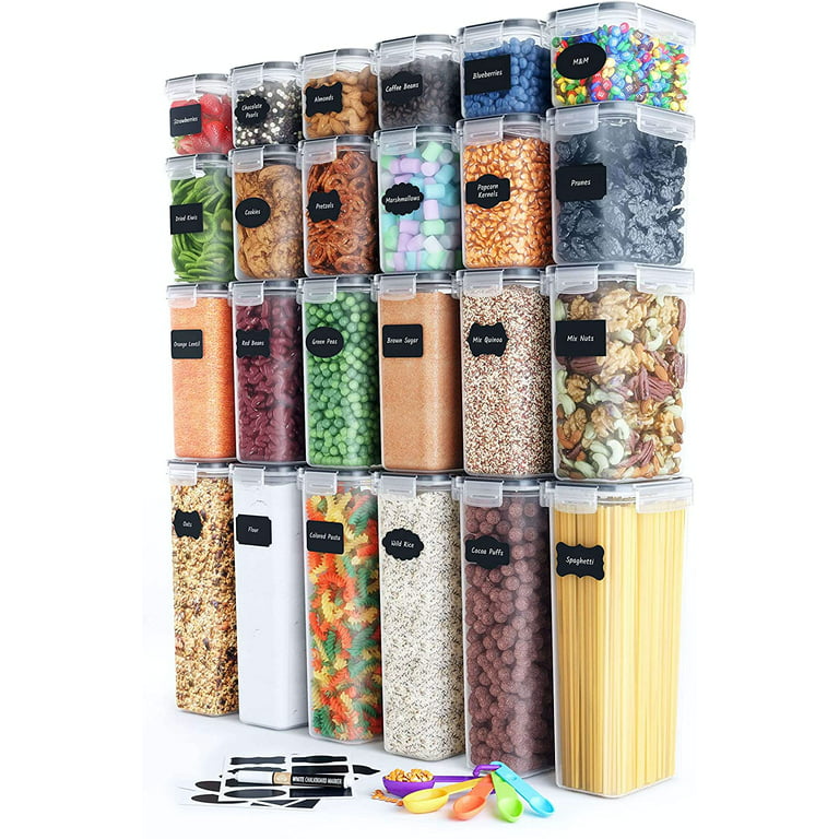  Airtight Food Storage Container Set - 24 Piece, Kitchen &  Pantry Organization, BPA-Free, Plastic Canisters with Durable Lids Ideal  for Cereal, Flour & Sugar - Labels, Marker & Spoon Set 