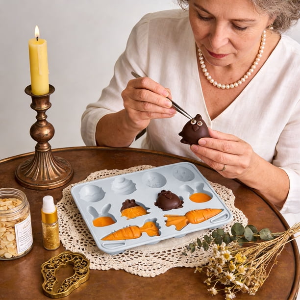 Molde de silicona con forma de conejito de Pascua, zanahoria y pollito | Molde antiadherente de grado alimenticio para hornear chocolate, dulces, gelatina, pasteles y postres | Herramienta de cocina