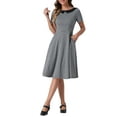 thumbnail image 2 of Vestido Houndstooth INSPIRE CHIC para mujeres con cuello barco, mangas cortas, elegante, corte A, 2 of 5