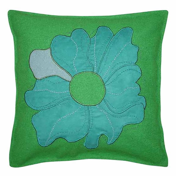 Green Flower Applique Throw Pillow, 18" x 18"