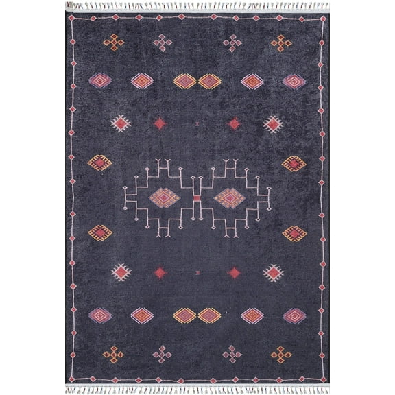 Mieszkowice Navy Medallion Polyester Area Rugs for Living Room Washable Rugs Boho Moroccan Area Rug Soft Geometric Bohemian Carpet Distressed Indoor Rug for Bedroom Dining Room Office Nonslip Rug