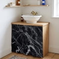 thumbnail image 4 of Black Marble Cabinet Curtains 35"W x 35"L, Vintage Minimalism White Abstract Texture Sink Skirt for Bathroom Vanity Kitchen Self Adhesive, Dust-Proof Privacy Curtain for Shelves Closet Laundry Pantry, 4 of 9